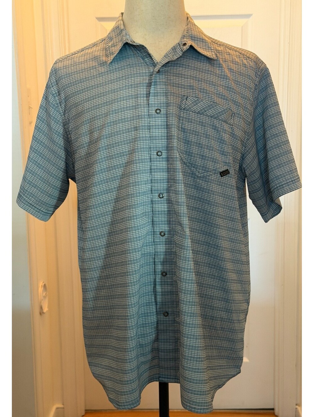 5.11 Tactical Intrepid Shirt Mens Large L Blue Plaid Snap Button Up Short Sleeve
